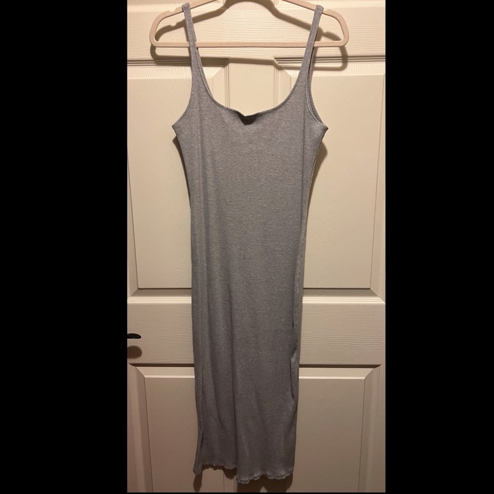 grey thick ribbed midi dress